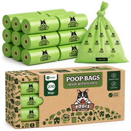 Pogi’s Compostable Poop Bags - 18 Rollos (270 Bolsas) - Anti-Derrames, de Origen Vegetal, Bolsas Compostables para Residuos de Perros, Biodegradables y Certificadas para Uso Hogareño ASTM D6400