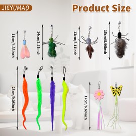JIEYUMAO 10Pcs Cat Wand Attachments, Multicolor Cat Toy Wand Refills, Various Styles Cat Wand Replacement Refill Toys Cats Wand Replacement Cat Feather Cat Toy Refills for Playing Exercising