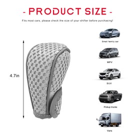 FSTURIOS Car Gear Shift Knob Cover, Anti-Slip Manual Automatic Shifting Knob Gear Handle Stick Protection, Breathable Automotive Rod Lever Shifter Knobs Cover for SUV Truck RV (Gray, Stick-on)
