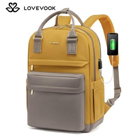 LOVEVOOK Laptop Backpack with USB Port, Backpack Purses for Women, Ideal Travel Backpacks for College, Work, Nursing, Travel, School Backpack, and Personal Item:_Purple & Pinkish Beige_15.6"-11.5"L * 17"H * 7.2"D