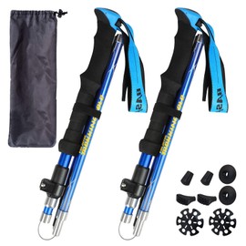 HUGSEE Hiking Poles - Nordic Walking Poles Women and Men, Foldable Hiking Poles Telescopic 110-135 cm, Ultralight Trekking Poles Made of Aluminium, Clamp Closure with 4 Pairs of Rubber Buffers 2 Pack