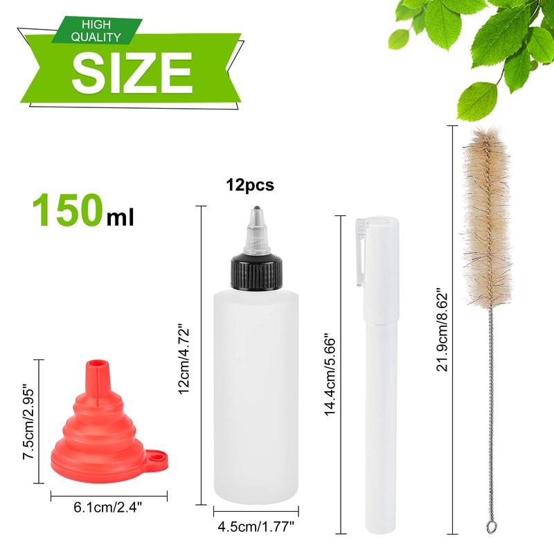 BENECREAT 12 Pack 150ml Plastic Squeeze Dispensing Bottles with Black