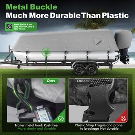 Cerumute Pontoon Boat Cover with Heavy Duty Metal Buckle,1200D Waterproof Cover for Pontoon Boat 17-20ft,Hurricane Proof System Covers Suitable for Trailer,Mooring,Come with Motor Cover,Gray