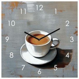 levandeo Wanduhr Metall 20x20cm Kaffee Tasse Grau Weiß Design Metalluhr Moderne Wanddeko Küche Küchendeko Wandkunst Coffee Deko