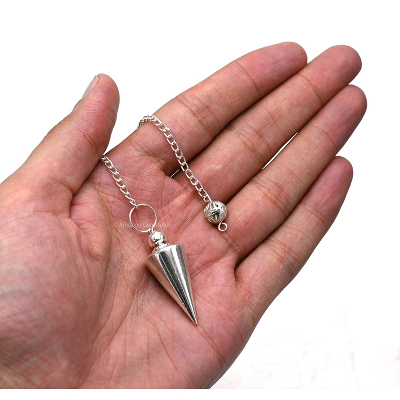 Péndulos de metal curativo para adivinación, cono de plata, acero
