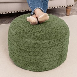 Round Pouf Ottoman 20 x 20 x 14 Inches Boho Poof Home Decor Floor Pouffe Ottoman Foot Rest for Couch Sofa Bean Bag Chairs Living Room Bedroom (Green)