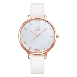 SHENGKE Simplicity Creative Women Watch Genuine Leather Elegant Women Watches Ladies Business Wristwatch (K0056-Rosegold-Genuine Leather)