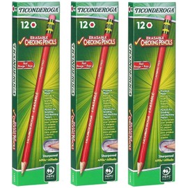 Dixon Ticonderoga Ticonderoga® Erasable Checking Pencils, Presharpened, Carmine Red, 3Pack