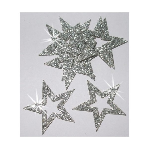 Silver 24 Fabric Glitter 35mm Star Outline Iron-On