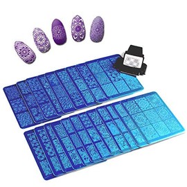 FingerAngel 20 Nail Stamping Plates + 1 Stamper and Scraper Lace Flower Pattern Nail Art Stamp Stamping Template Image Plate Kit(B1-20)