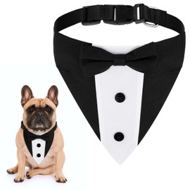 HJZHII Formal Dog Tuxedo Bandana, Wedding Dog Collar with Bow Tie Adjustable Dogs Formal Collar for Medium Large X-Large Dogs Pet Suit Costume Tux Outfit for Engagement Birthday Hellooon