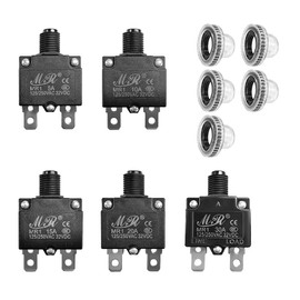 DXNQ 5 PCS Thermal Circuit Breaker, 125/250V AC 32V DC Circuit Breaker with Manual Reset Push Button, Overload Protector Switch with Waterproof Cover for Car, Car Accessories