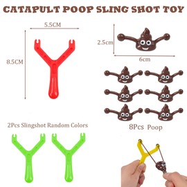 12pcs Funny Poo Slingshot Toy for Kids Adults,10 Poo Mochi Squishy Toys with 2 Slingshot,Poop Finger Shooting Slingshot Prank for Kids,Fun Mini Rubber Slingshot Flying Poop Toys Joke Toys Xmas Gifts