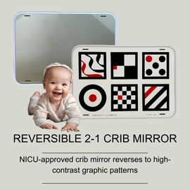 Baby Mirror, Large, Double-Sided with High Contrast Images, Baby Safe Mirror Perfect for Cribs, NICU Approved, Shatterproof, Medical Grade Rubber, Hospital Recommended, Bestselling Toy for Babies