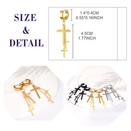 feilok Men's Hoop Earrings Tunnel Earrings for Women with Cross Earrings Chain Earrings Stainless Steel Men's Pierced Earrings, Stainless Steel