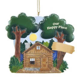 Lake Cabin Festive Green 3 inch Resin Stone Christmas Figurine Ornament