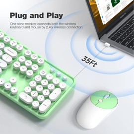 Dilter Wireless Keyboard and Mouse Combo, 104 Keys Full-Sized Typewriter Keyboards and 3 Adjustable DPI Mouse, 2.4 GHz USB Receiver Plug and Play, for Windows 7 8 10, PC, Laptop, Desktop (Green White)