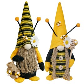 Bumble Bee Gnome Plush,Spring bee Decor, Mr and Mrs Honeybee Gnomes Plush Tomte Elf World Bee Day Decor, Bee gnome Figurine for Rustic Farmhouse Tiered Tray Decor