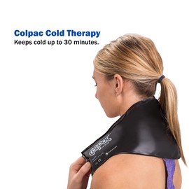 Chattanooga ColPac, Reusable Gel Ice Pack, Cold Therapy for Neck, Shoulder, Upper Back for Headaches, Inflammation, 21" Neck Contour, Black Polyurethane, with a Lumintrail Drawstring Bag