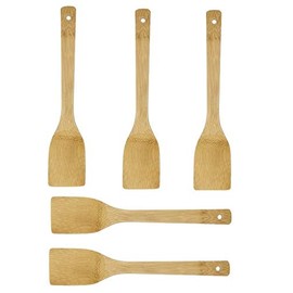 5 Wooden Spoons Bamboo Wood 8 mm Thick Wooden Spatulas Pfannenwender Woklöffel