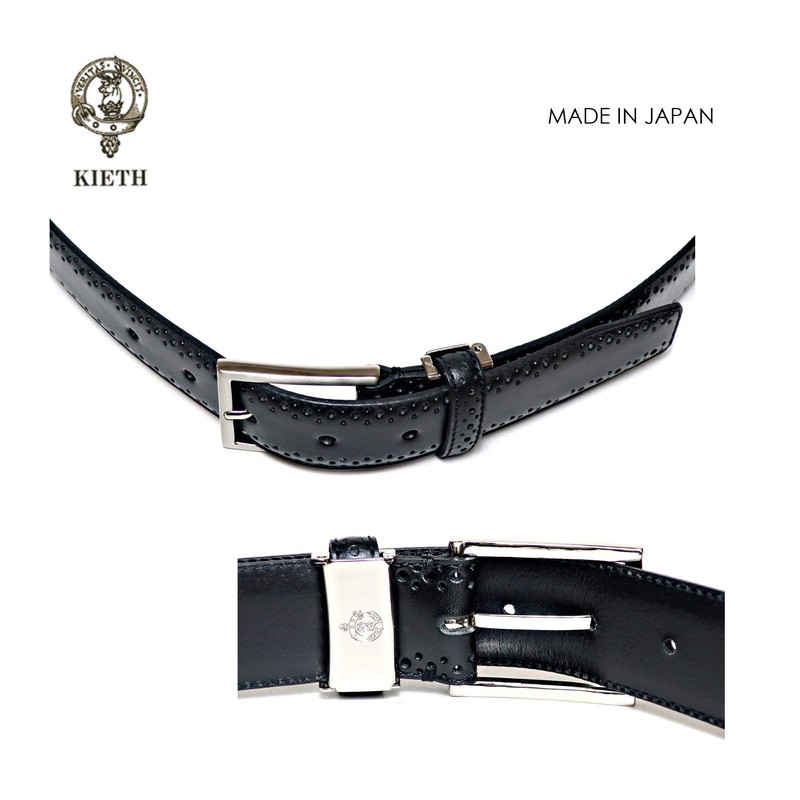 KIETH Men's Belt, Antique Style Punched Leather, Black, 1.3 inches