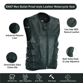SWAT Men Bullet Proof style Leather Motorcycle Vest Bikers Club (as1, alpha, x_s, regular, regular)