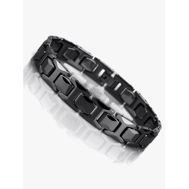 Urban Jewelry Stunning Solid Tungsten Link Bracelet for Men Polished Pyramid Style (Black, 8.26 inch L,11mm W)