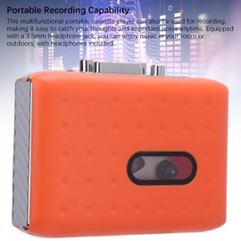 Portable USB-C Cassette to MP3 Converter with Built-in Microphone, Headphone Jack, Tape Recorder, Digital Audio Recording, Fast Forward & Rewind in Orange