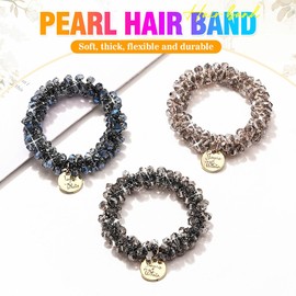 Reaky Rhinestone Hair Ties Elastic Ponytail Holder Grey Crystal Hair Scrunchies 3 Pcs Stretchy Hair Bands Hair Accessories for Women