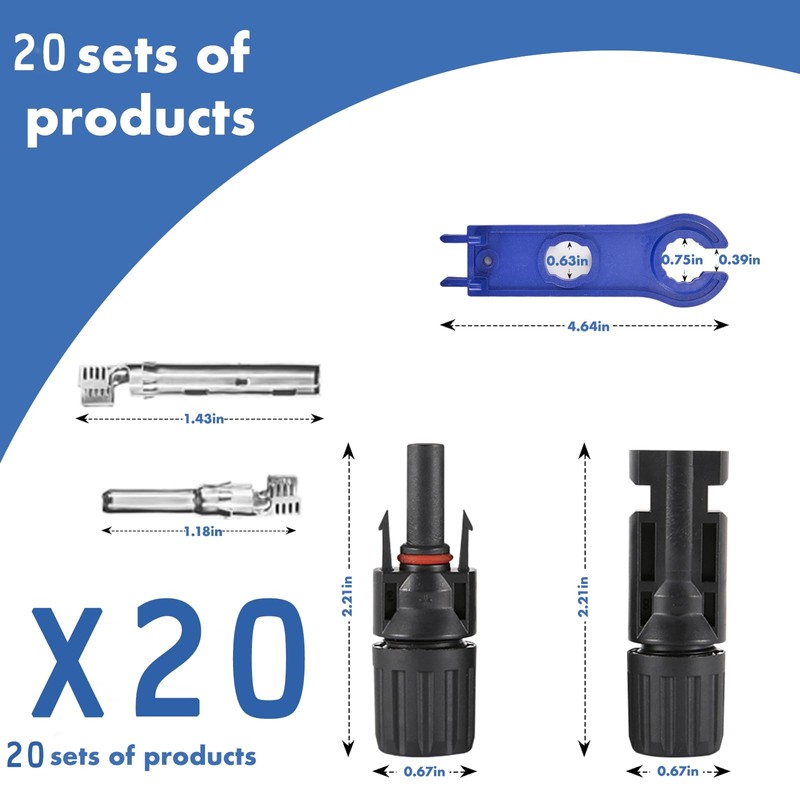Usngsny 40 PCS Solar Connectors, Male/Female Waterproof IP67, MC4 1000V