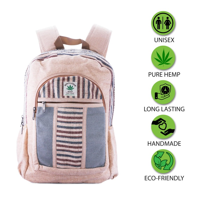 Anitya Hemp Backpack, Multi-Functional Pockets, Eco-Friendly, Unisex, Hiking Daypack, Durable