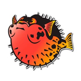 Cartoon Blowfish - 3" Vinyl Sticker - for Car Laptop I-Pad Phone Helmet Hard Hat - Waterproof Decal
