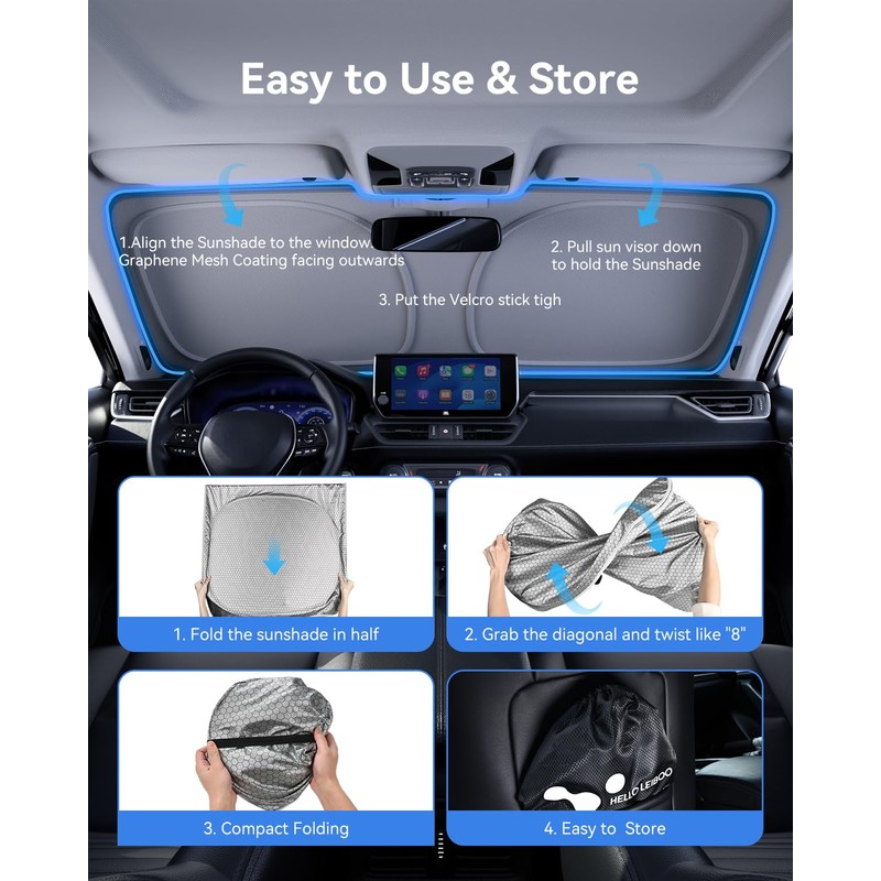 helloleiboo Graphene Windshield Sun Shade for SUVs and Most Mid-Size