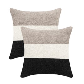 Decorative Textured Boucle Pillow Covers 20 x 20 Inch Neutral Accent Pillow Case for Couch Sofa Bedroom Living Room Home Decor,Oatmeal/Cream/Black (Pack of 2, Cover ONLY)