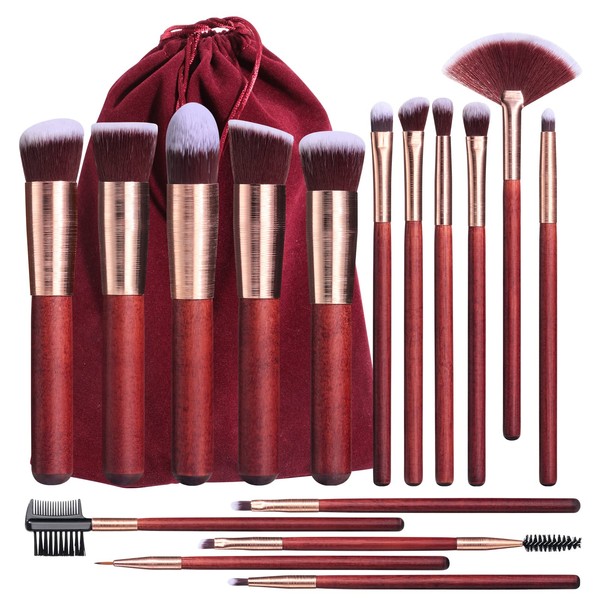 Makeup Brushes BS-MALL 16 Pcs Premium Synthetic Foundation Powder Concealers Eye Shadows Tools in Eye-Catching Red