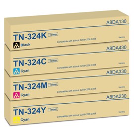 TN324 TN-324 Toner Cartridge Set 4-Pack A8DA130 A8DA430 A8DA230 A8DA330 Replacement for Konica Minolta TN324K TN324C TN324M TN324Y High Yield Toner Cartridge for Bizhub C258 C308 C368 Printer (4-Pack)