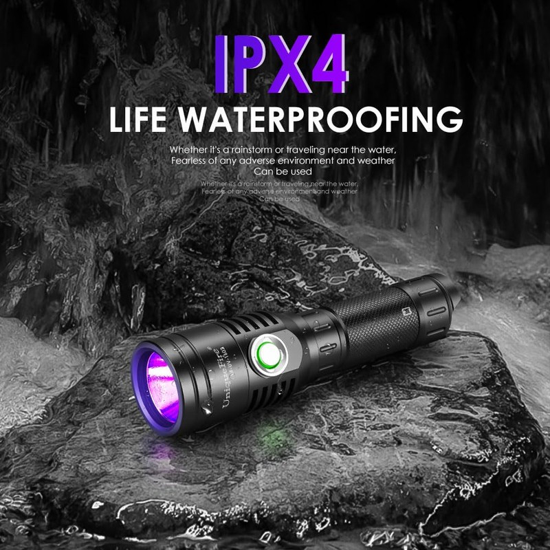 UniqueFire 1602 395nm UV Flashlight, High Power USB Rechargeable UV