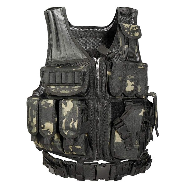 YAKEDA Tactical Vest Outdoor Ultra-Light Breathable Combat Training Vest Adjustable for Adults (Black CP)