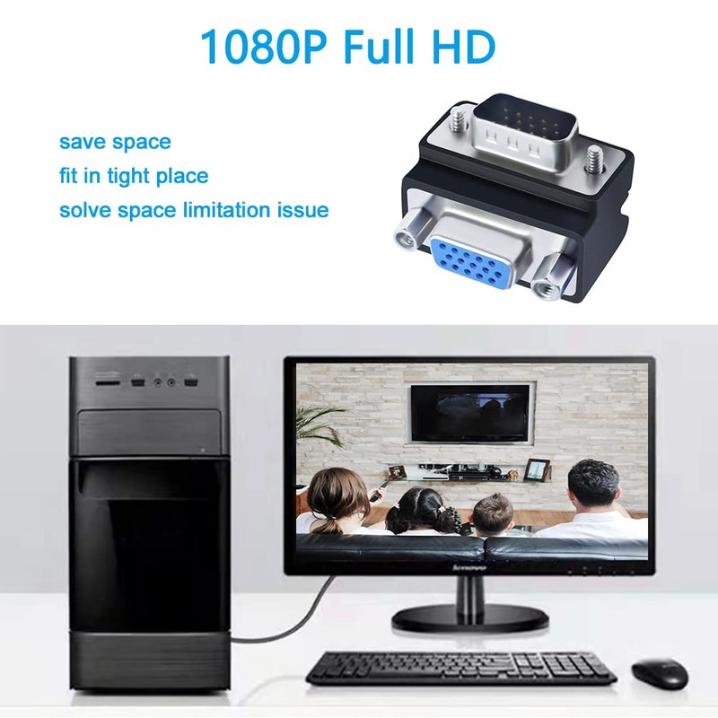 DTECH 90 Degree VGA Right Angle Adapter 15 Pin Male