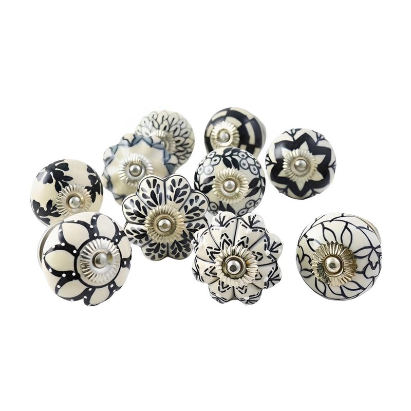 Ajuny Black and White Ceramic Knobs for Wardrobes, Kitchen Cupboards,