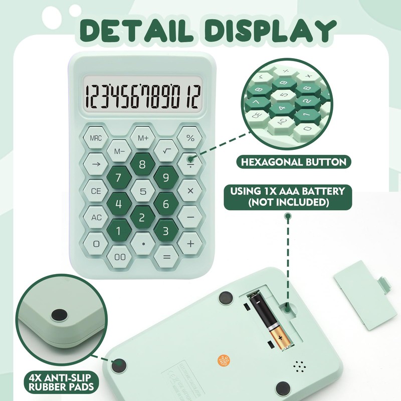 sportsvoutdoors Green Office Calculator - 12 Digit Large LCD Display,