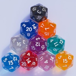 10PC D20 Polyhedral Dice Set 22mm for DND RPG MTG Table Games (Transparent Dice)