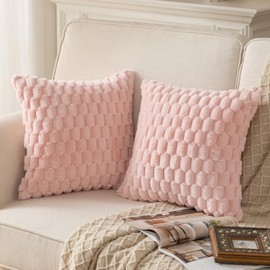 Mandioo Pack of 2 Pink Super Soft Plush Decorative Cushion Covers 16x16 inch 40x40 cm Wool Velvet Throw Pillow Covers cases Faux Fur fluffy Couch Sofa Bed Livingroom