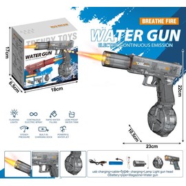 Powerful Electric Water Gun, Automatic Squirt Gun with Glowing Realistic Muzzle, 320cc High Capacity, Up to 32 FT Range, Suitable for boys and girls, ideal birthday gift, summer outdoor activities Beach combat toys water gun:_Transparent Grey
