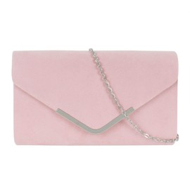 MilyaDE Women's Faux Suede Clutch Evening Bag, Bridal Handbag, Wedding Party Clutch Bag, Shoulder Bag with Shoulder Chain, C-pink