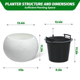 11.3 H x 13.4 " Dia Round Self Watering Pots, Self Watering Pots for Indoor Plants, Plant Pots with Built-in Drainage and Water Level Monitor, for Patio, Porch, Living Room, or Home Office - Black Dot