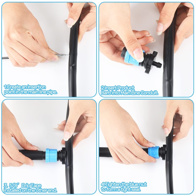 Frienda 100 Pcs Drip Tape Connector Fittings, Locks 1/4" Barb