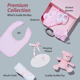 Baby Box Shop Baby Girl Gifts Newborn - 7 Baby Shower Gifts Girl with Baby Essentials for Newborn Hamper, Unique Baby Girl Gifts, New Born Baby Gifts Girl, Baby Hamper for New Baby Girl Gifts - Pink