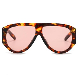LJCZKA Oversized Square Sunglasses for Women Men 70s Retro Pilot Sunglasses Vintage Wrap Around Chunky Thick Frame Sun Glasses UV400 Protection (Leopard Pink)