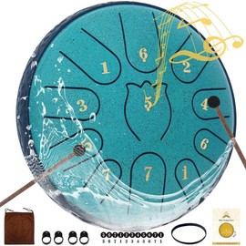 Rain Drum for Outside Garden,Steel Tongue Drum 6 Inche 11 Note Steel Drums Rain Chime,with Soft Bag,Music Book,2 Mallets(green) - Color: 11 notes - blue